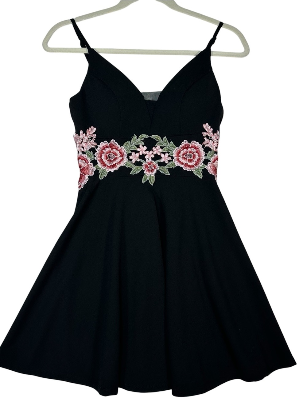 VTG B. Smart Black Fit & Flare Dress Floral Embroidered Skater Y2K Coquette Sz 1